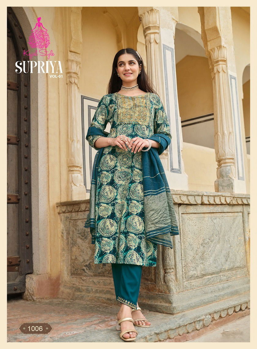 Supriya Vol 1 By Kajal Style Straight Cut Embroidery Kurti With Bottom Dupatta Wholesale Price In Surat
